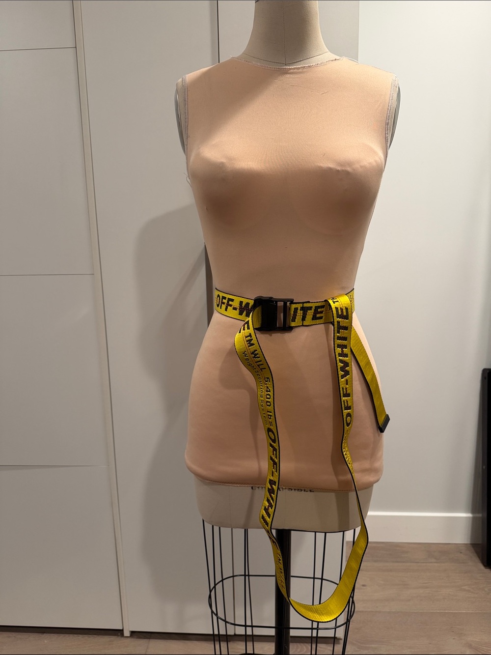 Off-White Yellow Industrial Logo Web Belt with Black Buckle